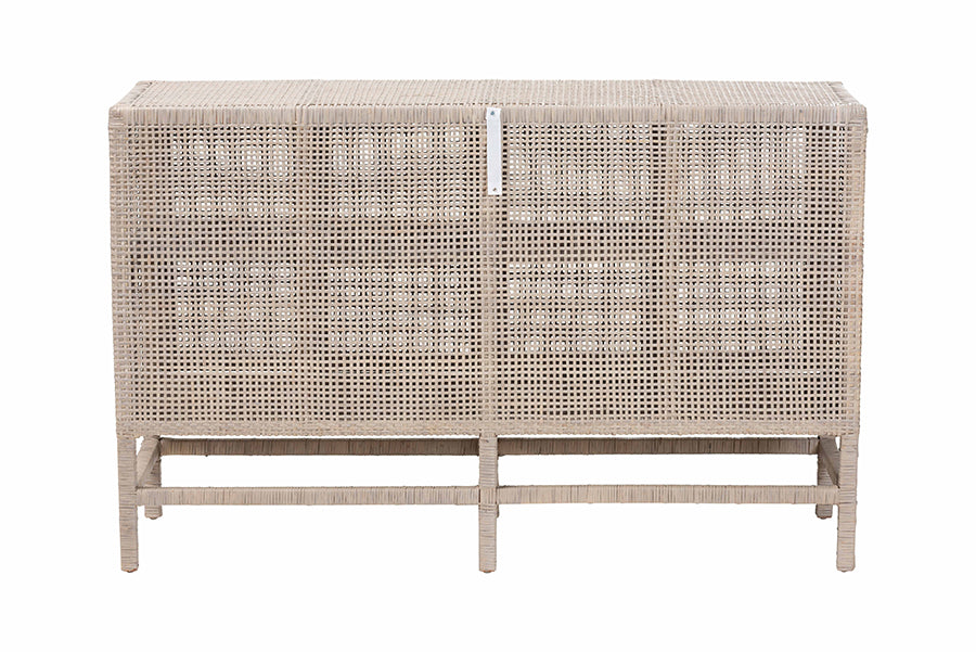 bali & pari Vivan Natural Rattan Storage Cabinet - 2-Tier Handwoven Wicker Accent Cabinet with Double Doors and Elevated Base, French Grey