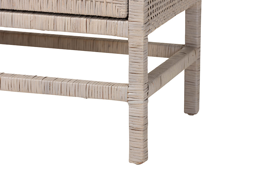 bali & pari Vivan Natural Rattan Storage Cabinet - 2-Tier Handwoven Wicker Accent Cabinet with Double Doors and Elevated Base, French Grey
