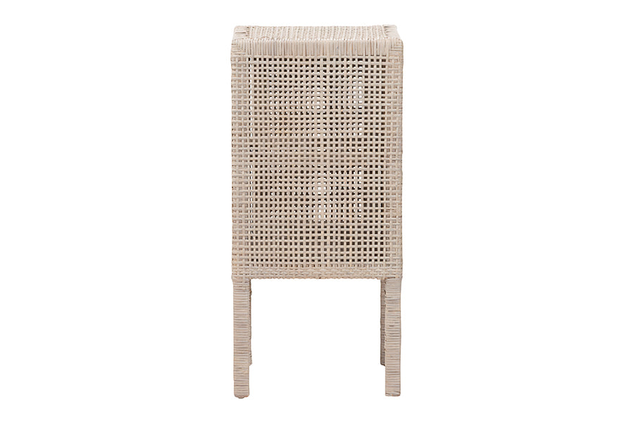 bali & pari Vivan Natural Rattan Nightstand - Handwoven Wicker Accent Bedside Table with Interior Shelving and Elevated Base, French Grey