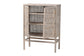 bali & pari Vivan Natural Rattan Storage Cabinet - 3-Tier Handwoven Wicker Accent Cabinet with Double Doors and Elevated Base, French Grey