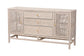 bali & pari Vivan Natural Rattan Storage Cabinet - 3-Drawer Handwoven Wicker Accent Cabinet with Interior Shelving and Elevated Base, French Grey
