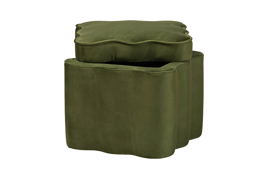 Baxton Studio Paulina Velvet Storage Ottoman - Lid Top Accent Stool with Interior Storage and Scalloped Outline for Bedroom or Living Room, Moss Green