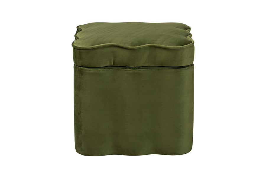 Baxton Studio Paulina Velvet Storage Ottoman - Lid Top Accent Stool with Interior Storage and Scalloped Outline for Bedroom or Living Room, Moss Green
