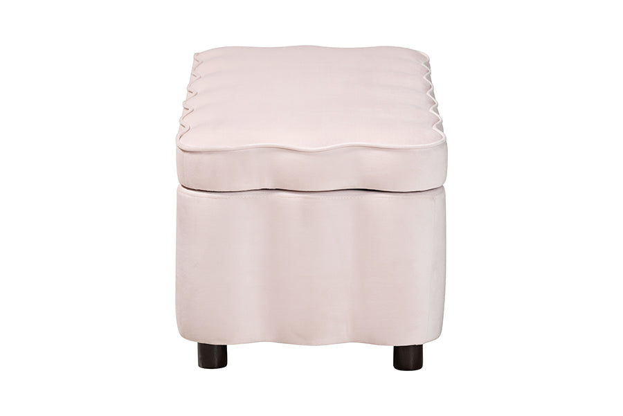 Baxton Studio Paulina Velvet Storage Bench - Lift Top Accent Bench with Interior Storage and Scalloped Outline for Bedroom or Living Room, Light Pink