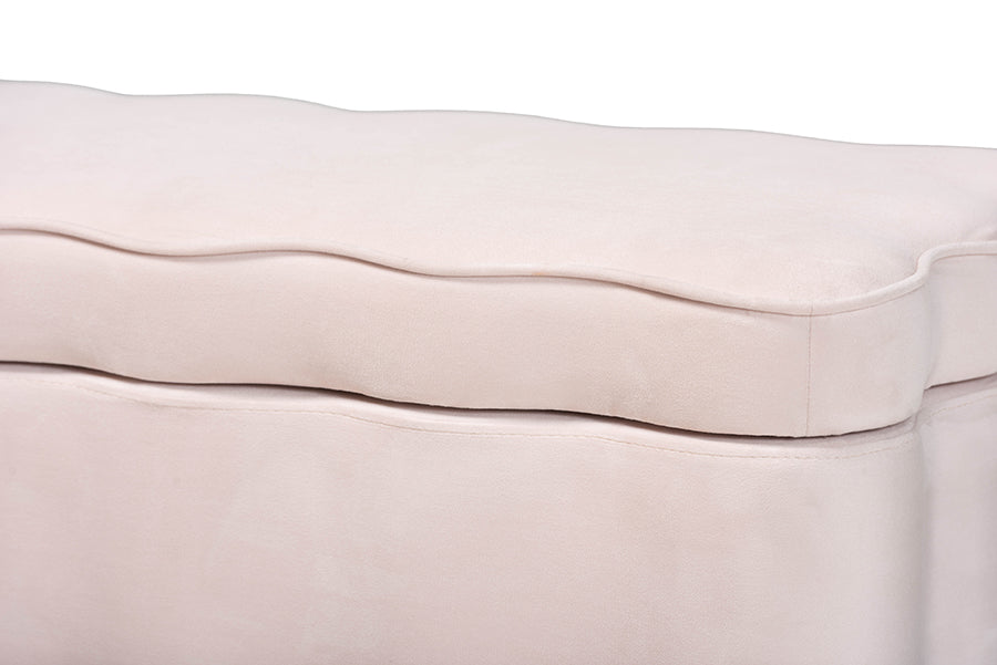 Baxton Studio Paulina Velvet Storage Bench - Lift Top Accent Bench with Interior Storage and Scalloped Outline for Bedroom or Living Room, Light Pink