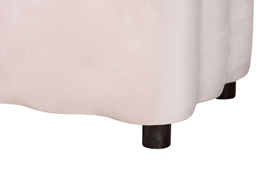 Baxton Studio Paulina Velvet Storage Bench - Lift Top Accent Bench with Interior Storage and Scalloped Outline for Bedroom or Living Room, Light Pink