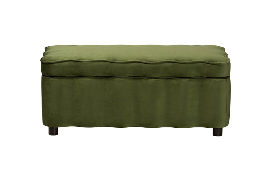 Baxton Studio Paulina Velvet Storage Bench - Lift Top Accent Bench with Interior Storage and Scalloped Outline for Bedroom or Living Room, Moss Green