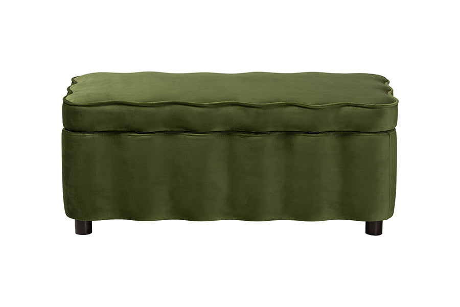 Baxton Studio Paulina Velvet Storage Bench - Lift Top Accent Bench with Interior Storage and Scalloped Outline for Bedroom or Living Room, Moss Green
