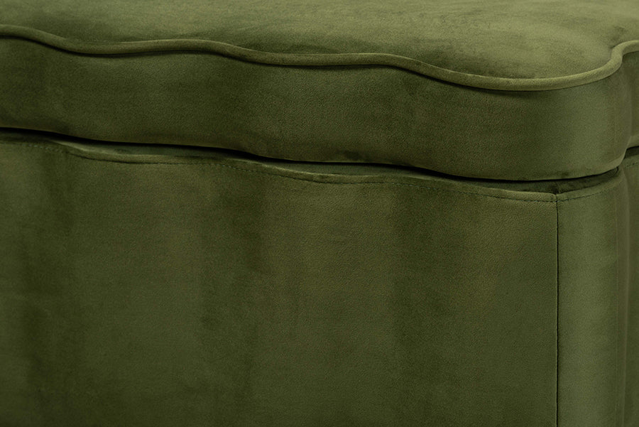 Baxton Studio Paulina Velvet Storage Bench - Lift Top Accent Bench with Interior Storage and Scalloped Outline for Bedroom or Living Room, Moss Green