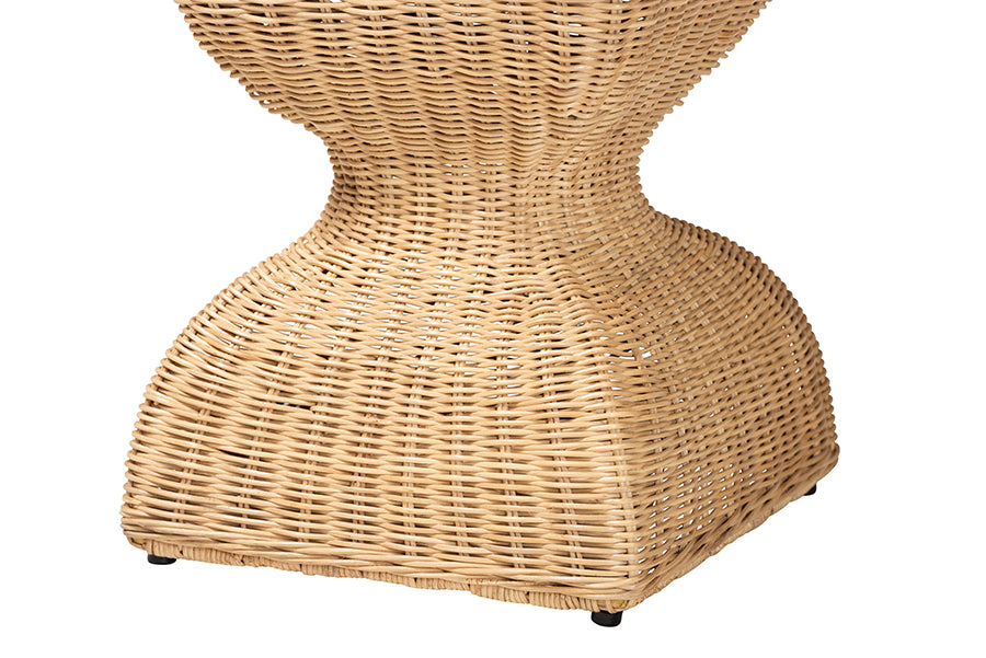 bali & pari Hideo Natural Rattan End Table - Handwoven Wicker Sculptural Accent Table with Pedestal Base