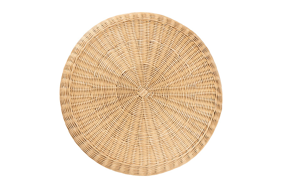 bali & pari Hideo Natural Rattan End Table - Handwoven Wicker Sculptural Accent Table with Pedestal Base