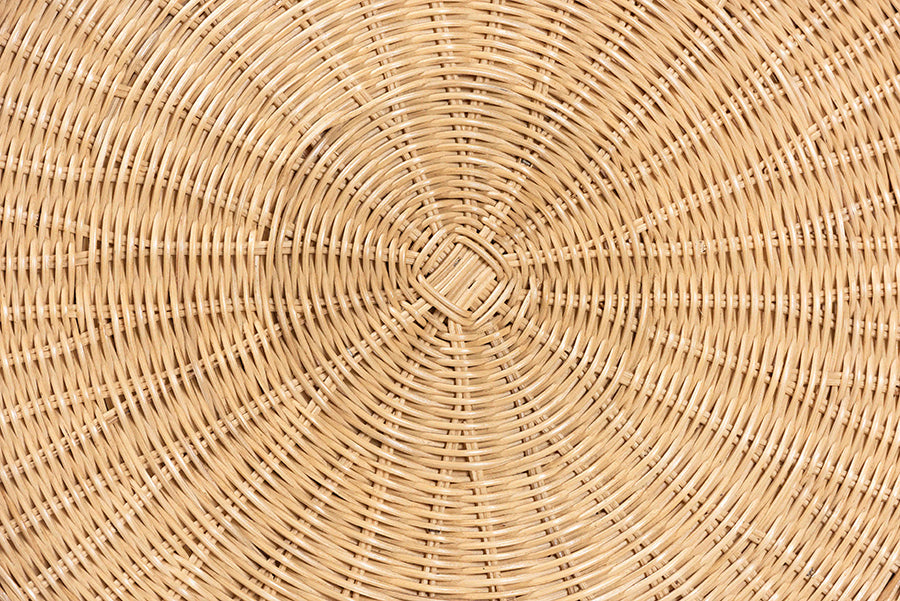bali & pari Hideo Natural Rattan End Table - Handwoven Wicker Sculptural Accent Table with Pedestal Base