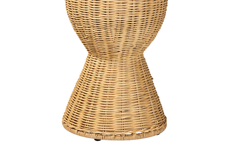 bali & pari Hisao Natural Rattan Checkered Console Table with Sculptural Base