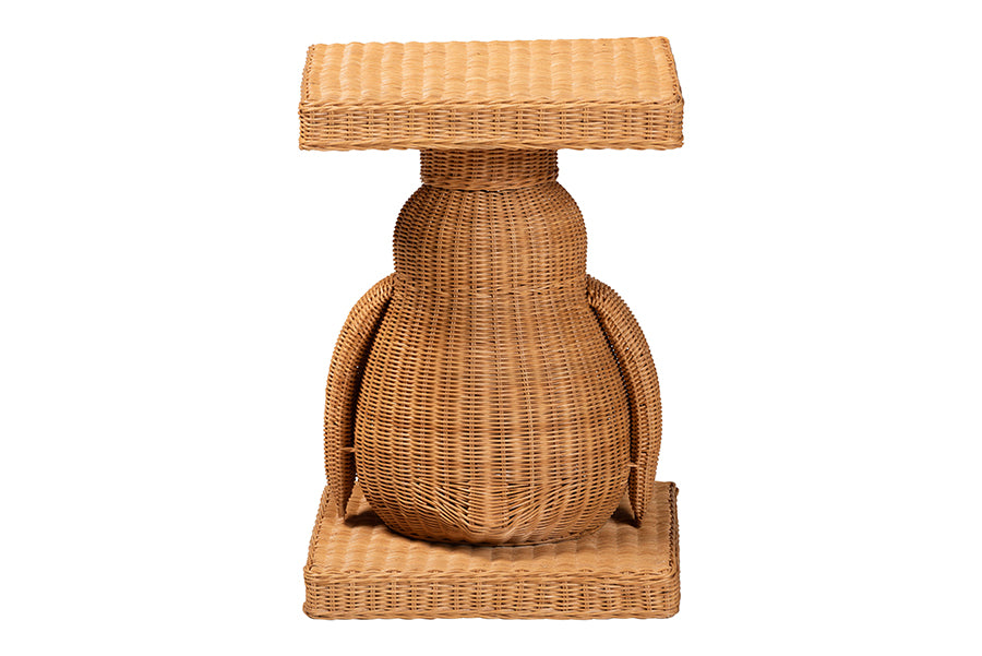 bali & pari Pembroke Penguin End Table - Handwoven Rattan Sculptural Accent Side Table with Platform Base