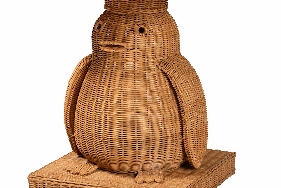 bali & pari Pembroke Penguin End Table - Handwoven Rattan Sculptural Accent Side Table with Platform Base