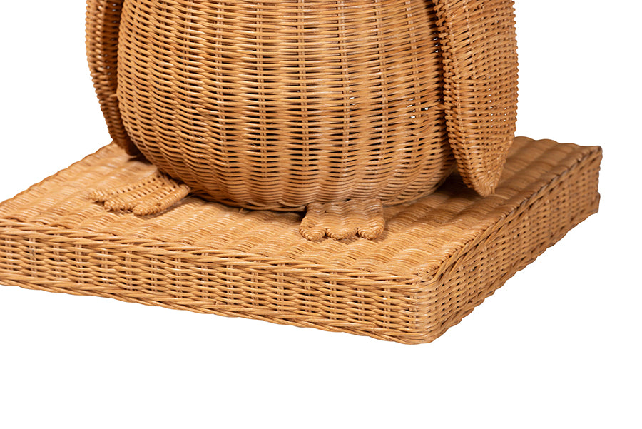 bali & pari Pembroke Penguin End Table - Handwoven Rattan Sculptural Accent Side Table with Platform Base