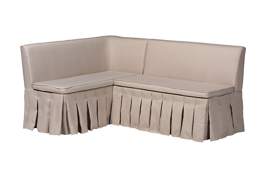 Baxton Studio Meyer 2-Piece Fabric Upholstered Dining Nook Bench Set - Corner Kitchen Banquette Seating with Skirted Base, L-Shaped Breakfast Nook for Small Spaces, Beige