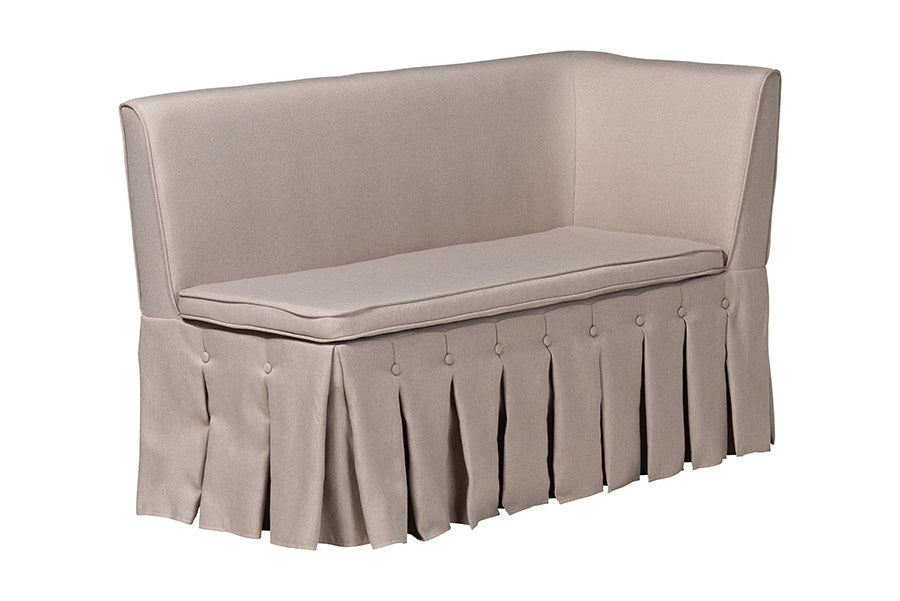 Baxton Studio Meyer 2-Piece Fabric Upholstered Dining Nook Bench Set - Corner Kitchen Banquette Seating with Skirted Base, L-Shaped Breakfast Nook for Small Spaces, Beige