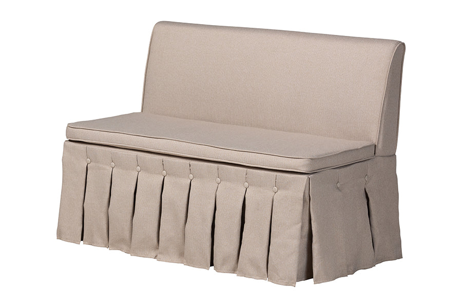Baxton Studio Reuben 3-Piece Fabric Upholstered Dining Nook Set - Corner Kitchen Dining Banquette Set with Skirted Base, L-Shaped Seating for Small Spaces, Beige