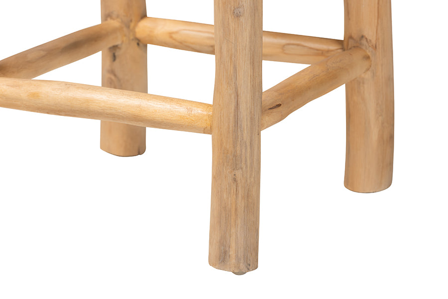 bali & pari Rivera Genuine Goat Leather Counter Stool - Rustic Boho Seating with Teak Wood Frame and Natural Hide Upholstery