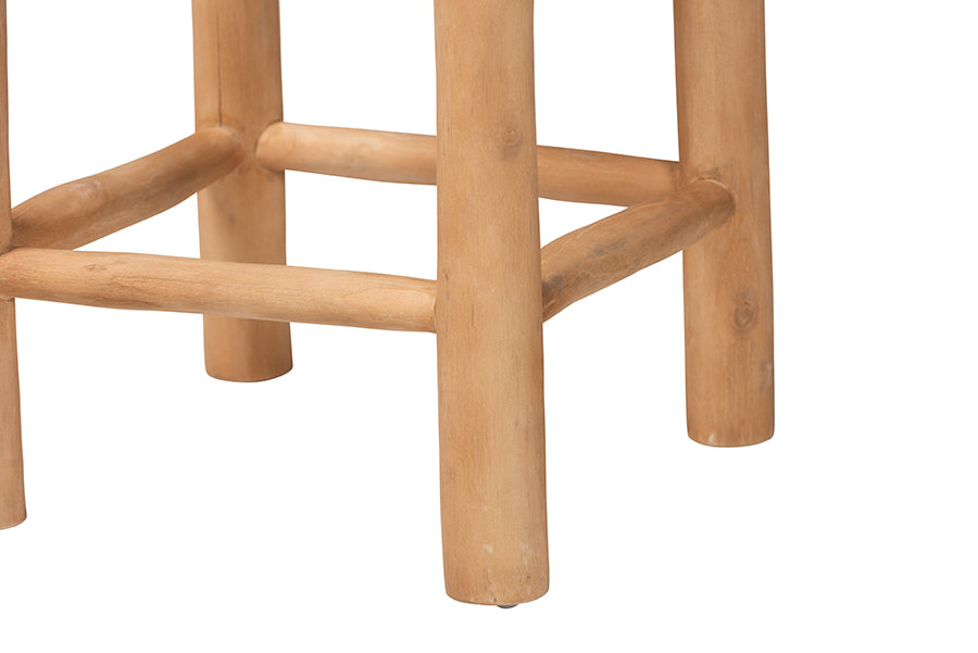 bali & pari Rivera Genuine Goat Leather Bar Stool - Rustic Boho Seating with Teak Wood Frame and Natural Hide Upholstery