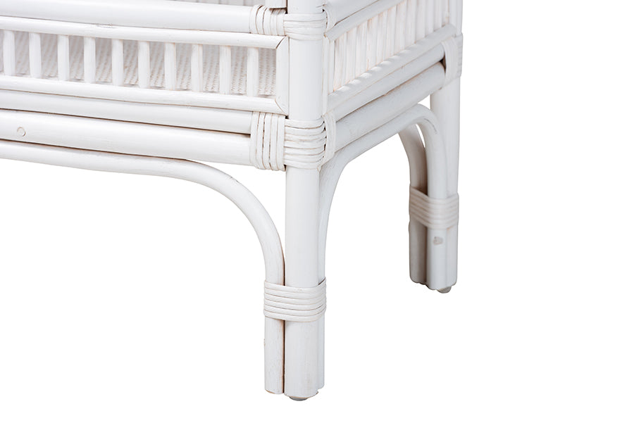 bali & pari Lombok Natural Rattan Console Table - Handwoven Wicker 2-Tier Accent Table with Raised Tray Top for Living Room or Entryway, White