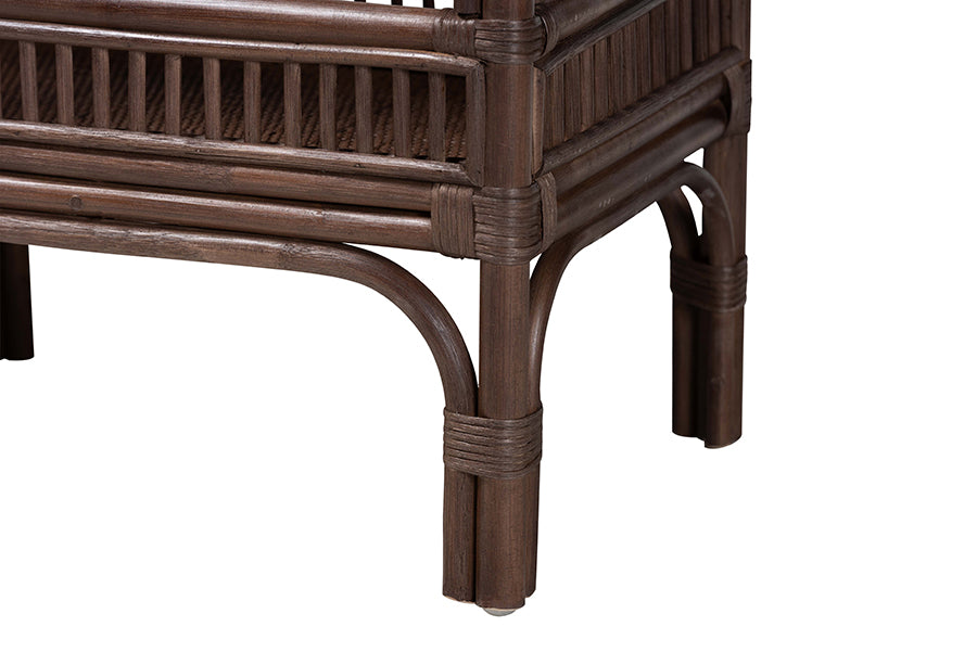bali & pari Lombok Natural Rattan Console Table - Handwoven Wicker 2-Tier Accent Table with Raised Tray Top for Living Room or Entryway, Espresso