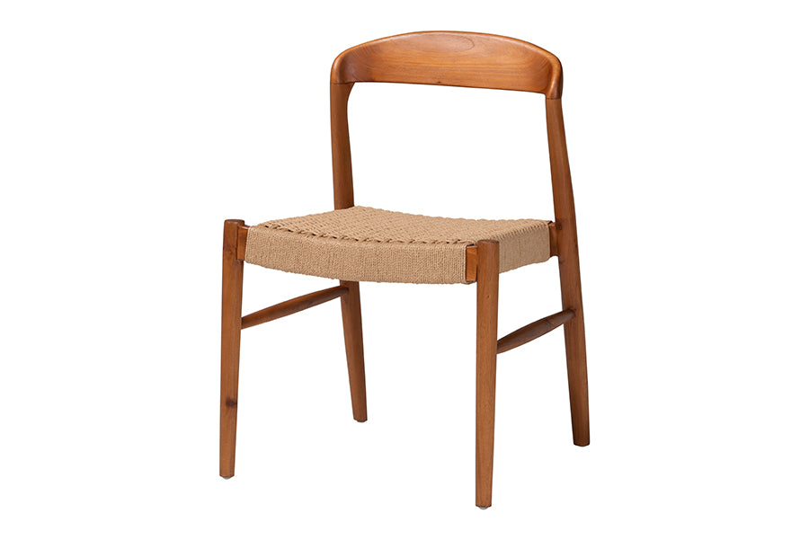 bali & pari Lorena Paper Loom Woven Dining Chair - Mahogany Wood Frame Accent Chair with Curved Back for Kitchen or Dining Room Seating