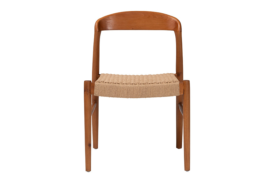 bali & pari Lorena Paper Loom Woven Dining Chair - Mahogany Wood Frame Accent Chair with Curved Back for Kitchen or Dining Room Seating