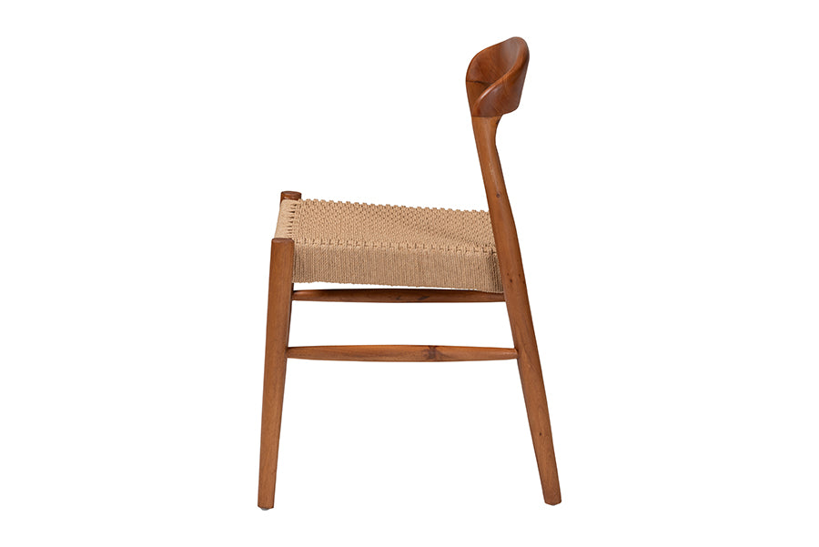 bali & pari Lorena Paper Loom Woven Dining Chair - Mahogany Wood Frame Accent Chair with Curved Back for Kitchen or Dining Room Seating
