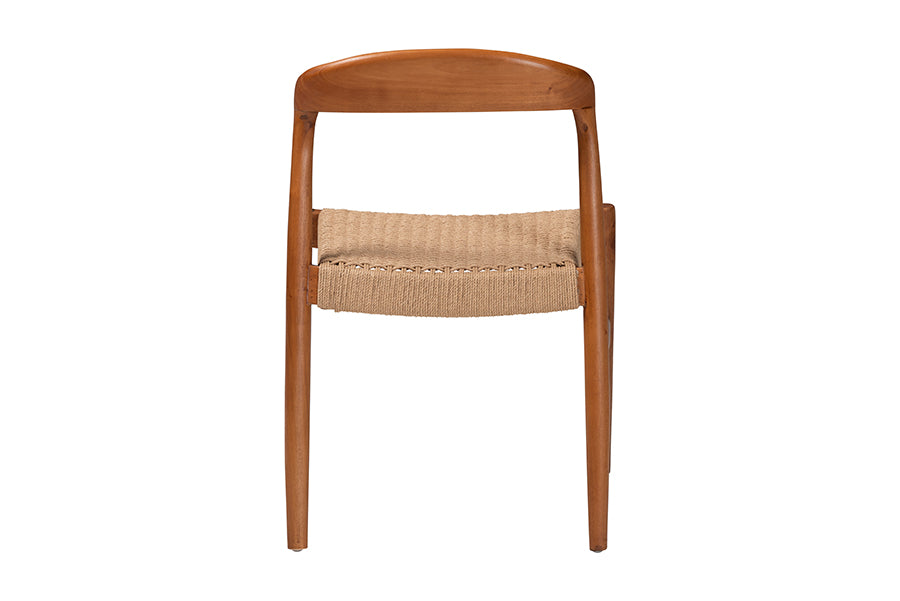 bali & pari Lorena Paper Loom Woven Dining Chair - Mahogany Wood Frame Accent Chair with Curved Back for Kitchen or Dining Room Seating
