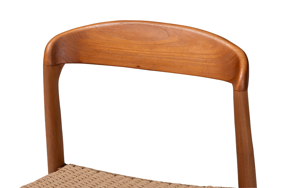 bali & pari Lorena Paper Loom Woven Dining Chair - Mahogany Wood Frame Accent Chair with Curved Back for Kitchen or Dining Room Seating