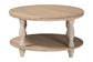 bali & pari Lejane Wood Coffee Table with Seagrass Wrapped Legs - Round Living Room Table with Open Shelf Storage