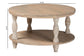 bali & pari Lejane Wood Coffee Table with Seagrass Wrapped Legs - Round Living Room Table with Open Shelf Storage