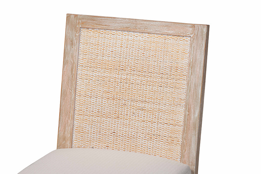 bali & pari Ashford Whitewash Rattan Dining Chair - Mahogany Wood Frame with Handwoven Wicker Backrest and Braided Rope Inserts for Coastal Dining Room