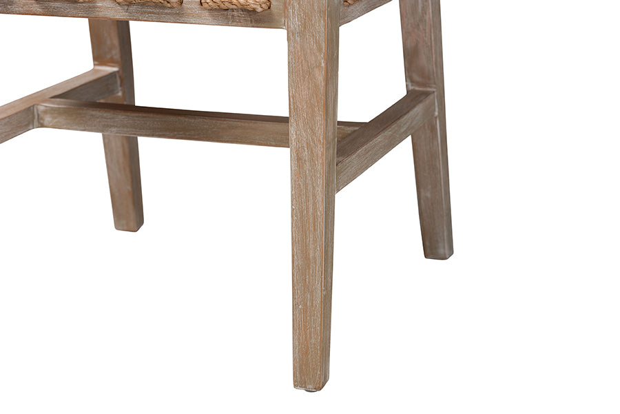 bali & pari Ashford Whitewash Rattan Dining Chair - Mahogany Wood Frame with Handwoven Wicker Backrest and Braided Rope Inserts for Coastal Dining Room