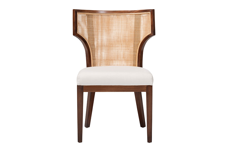 bali & pari Franco Dining Chair - Sculpted Seating with Woven Rattan Backrest and Upholstered Seat for Kitchen or Dining Room