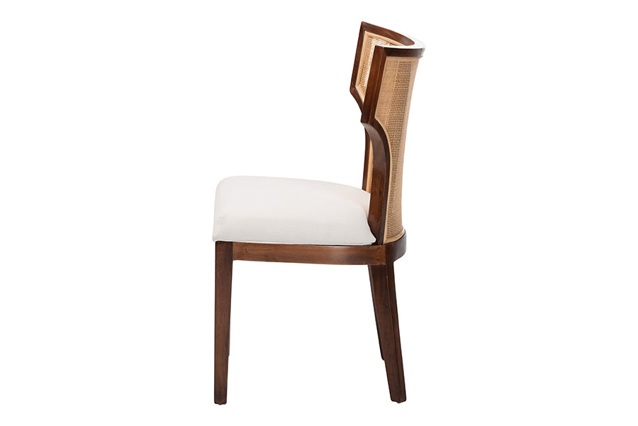 bali & pari Franco Dining Chair - Sculpted Seating with Woven Rattan Backrest and Upholstered Seat for Kitchen or Dining Room