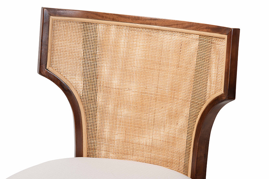 bali & pari Franco Dining Chair - Sculpted Seating with Woven Rattan Backrest and Upholstered Seat for Kitchen or Dining Room