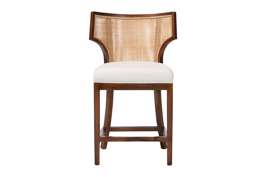 bali & pari Franco Counter Stool - Sculpted Seating with Woven Rattan Backrest and Upholstered Seat for Kitchen or Lounge