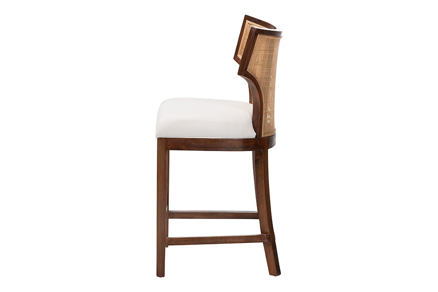 bali & pari Franco Counter Stool - Sculpted Seating with Woven Rattan Backrest and Upholstered Seat for Kitchen or Lounge