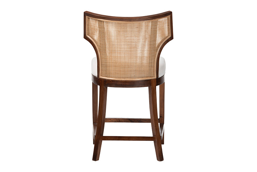 bali & pari Franco Counter Stool - Sculpted Seating with Woven Rattan Backrest and Upholstered Seat for Kitchen or Lounge