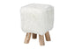bali & pari Scotlyn Faux Fur Footstool with Teak Wood Legs - Rustic Boho Accent Seat, Handmade Decorative Footrest for Living Room or Bedroom, White