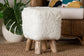 bali & pari Scotlyn Faux Fur Footstool with Teak Wood Legs - Rustic Boho Accent Seat, Handmade Decorative Footrest for Living Room or Bedroom, White