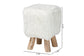 bali & pari Scotlyn Faux Fur Footstool with Teak Wood Legs - Rustic Boho Accent Seat, Handmade Decorative Footrest for Living Room or Bedroom, White