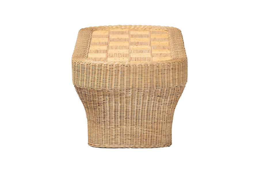 bali & pari Canika Natural Rattan Coffee Table - Handwoven Wicker Accent Table with Checkered Tabletop and Waterfall Base for Living Room or Sunroom