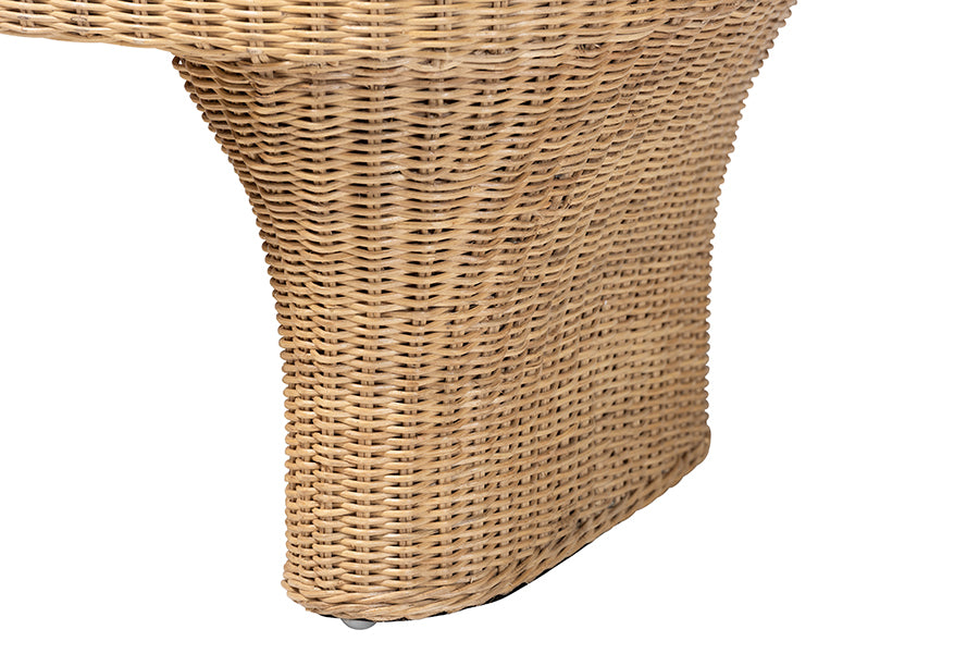 bali & pari Canika Natural Rattan Coffee Table - Handwoven Wicker Accent Table with Checkered Tabletop and Waterfall Base for Living Room or Sunroom