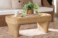 bali & pari Canika Natural Rattan Coffee Table - Handwoven Wicker Accent Table with Checkered Tabletop and Waterfall Base for Living Room or Sunroom