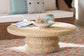 bali & pari Silvia Natural Rattan Coffee Table - Handwoven Wicker Accent Cocktail Table with Pedestal Base for Living Room or Sunroom