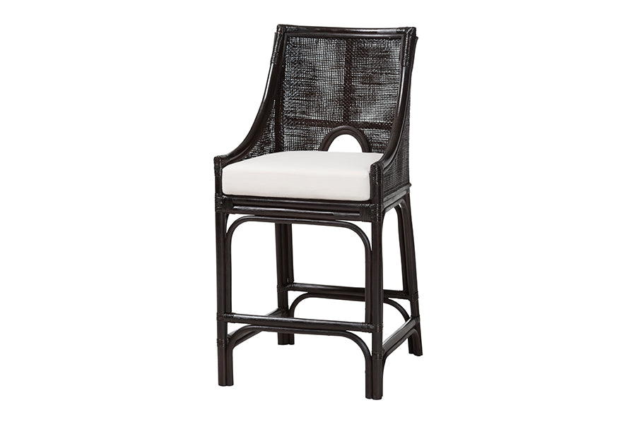 bali & pari Acton Natural Rattan Counter Stool - Handwoven Wicker Accent Stool with Tall Back and Sloped Arms, Boho Coastal Kitchen Seating